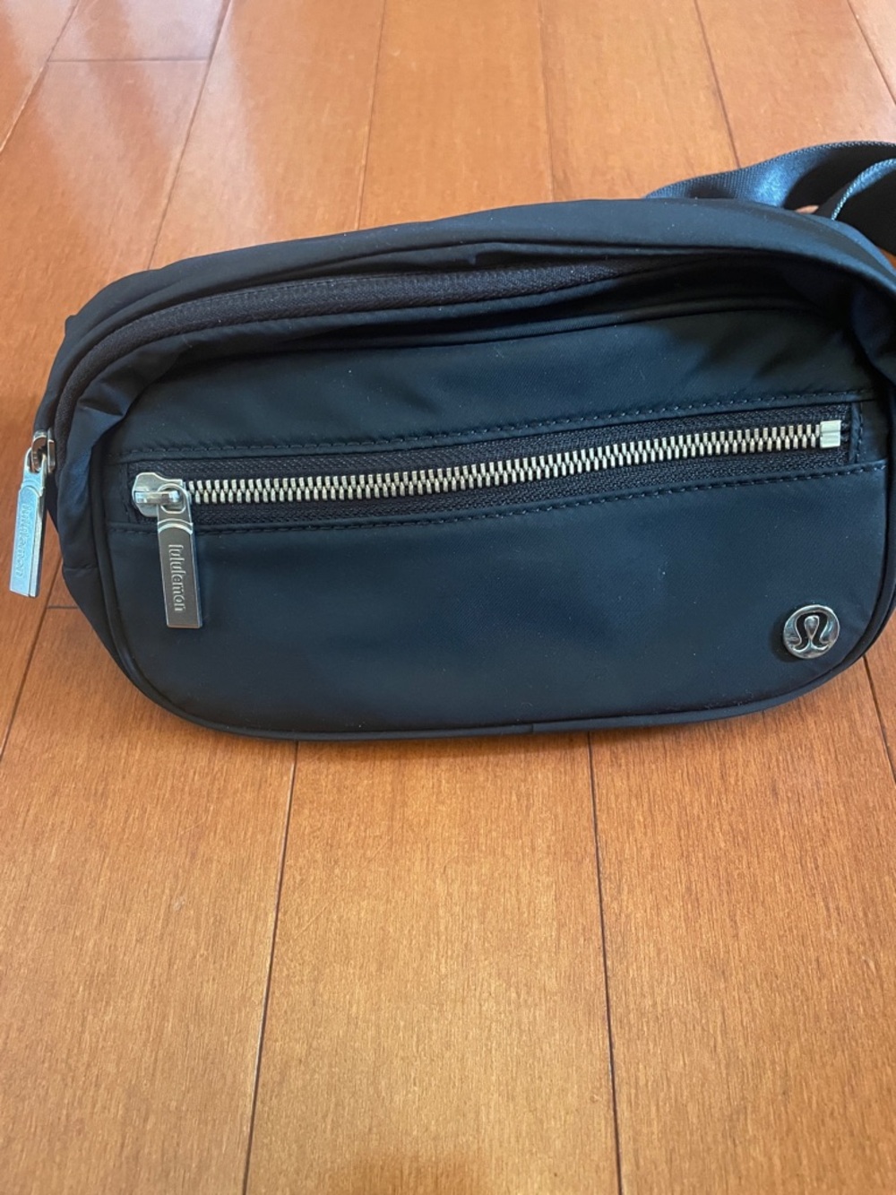 lululemon athletica Black Belt Bag with Silver Hardware